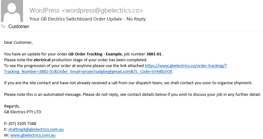 Order Tracking Email